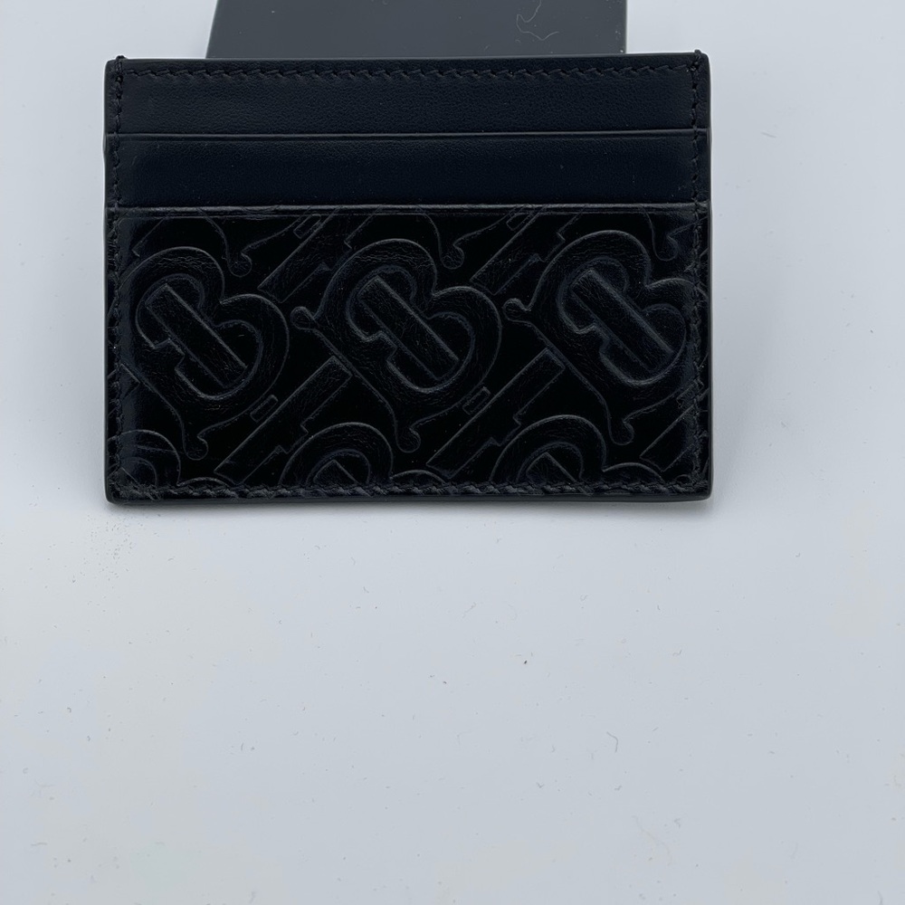 Burberry Black Leather Key Card Holder with Intricate Design